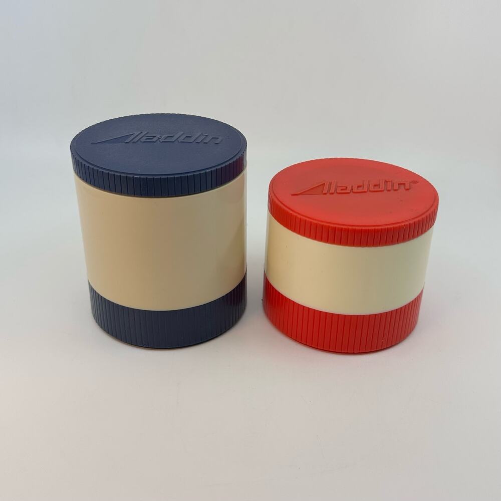 Aladdin Insulated Vintage Thermos Freezer Lid Red Blue Beige Hot/Cold 1980s